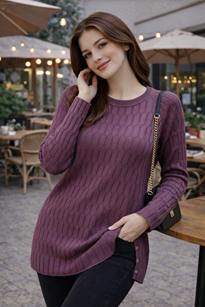 Elçelya Moda Women's Mercerized Button Slit Seasonal Sweater