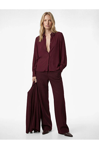 Koton Regular Fit Classic Collar Buttoned Claret Red Women's Shirt 6Sak60235Uw