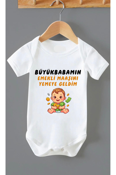 ARELSTORE %100 Pamuk Bebek Zıbın Emekli Maaşını Yemeye Geldim Baskılı Zıbın