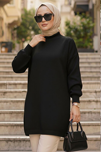 N.S NEVA STYLE High-Necked Black Hijab Knitwear Sweater 10381S