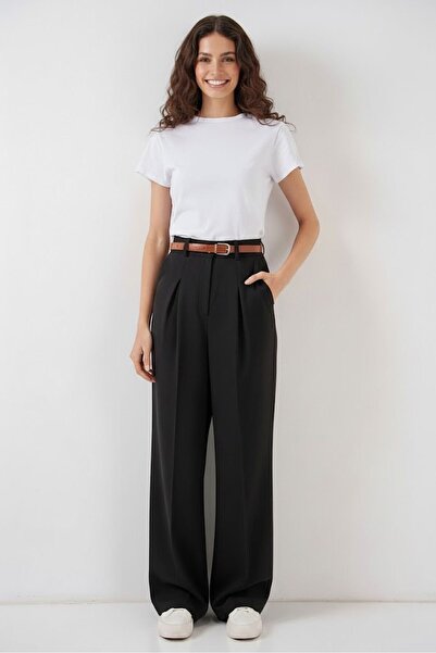 Gülşah collection High Waist Palazzo Trousers 30052 - Black