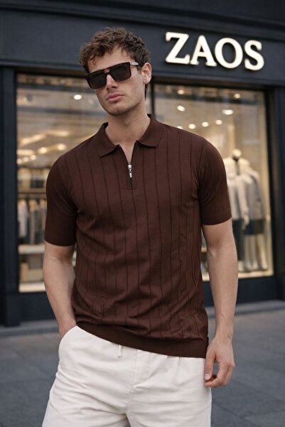 zs zaos fashion Tricou tricotat de bază pentru bărbați, cu fermoar, din bumba...