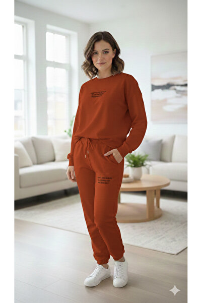 Serena Women's brick pink 2-piece tracksuit - long pants and blouse with Prin...