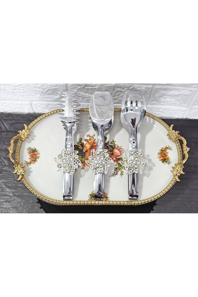 atabey home Silver Serving Tongs Set of 3 Silver Crystalized Pasta/Dessert/Me...