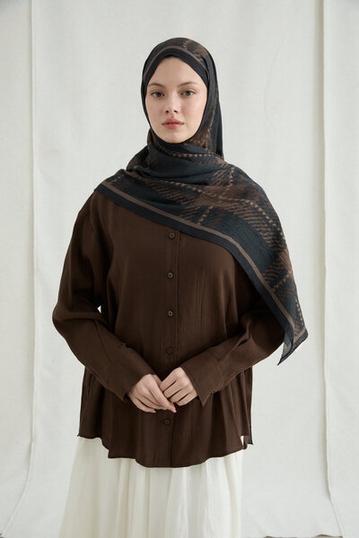 cs camellia scarf Καρό Σάλι Kraş - Μαύρο Μπεζ