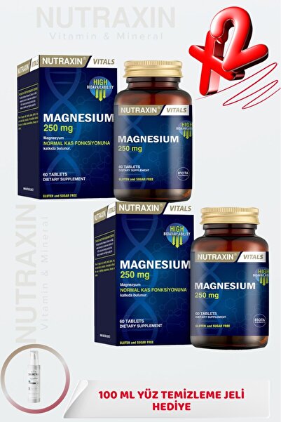 Nutraxin مغنيسيوم (سيترات) 250 ملغ 60 قرص (2 قطعة) + 100 مل جل غسول للوجه هدية