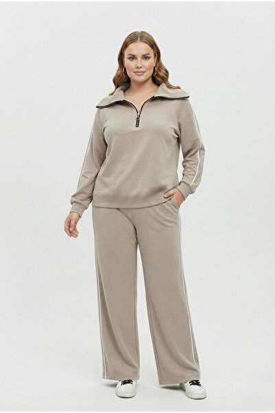 Koza Butik Women's Plus Size Long Sleeve Half Zipper Modal Fabric Tracksuit S...
