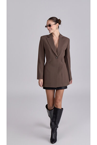 My Blog Brown Blazer Waist-Slit Jacket - 9684