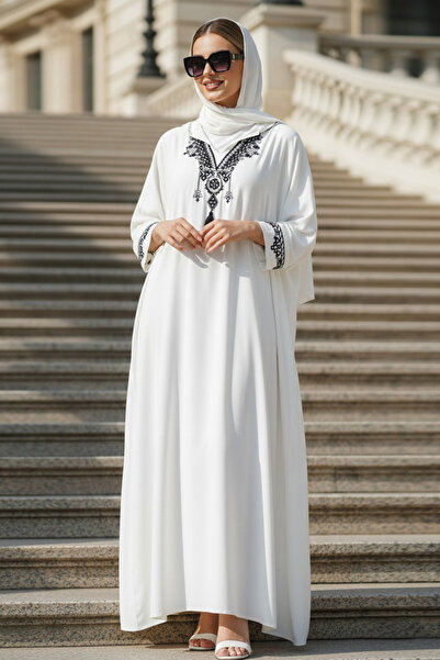 N.S NEVA STYLE Patterned White Hijab Dress 20201B