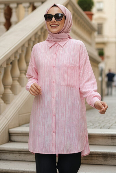 N.S NEVA STYLE Buttoned Pink Hijab Tunic 10439P