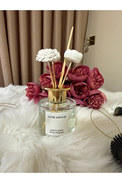 Lune Amour 120 ml Seramik Çiçek Taşlı Bambu Çubuklu Soft Linen Oda Kokusu Gol...