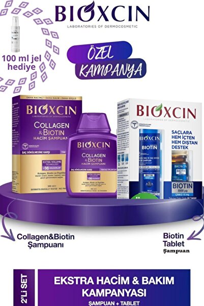 Bioxcin Collagen Biotin Shampoo 300ml + Biotin Tablet and Shampoo Code + 100m...