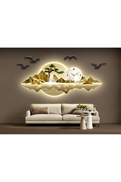 OMATEK SMART TECHNOLOGIES Renkli LED Altın Tonlu Saat Detaylı Işıklı Dağ ve Ş...
