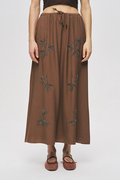 Orfeo Negro Дамска дълъг пола с бродерия от листа и връзки