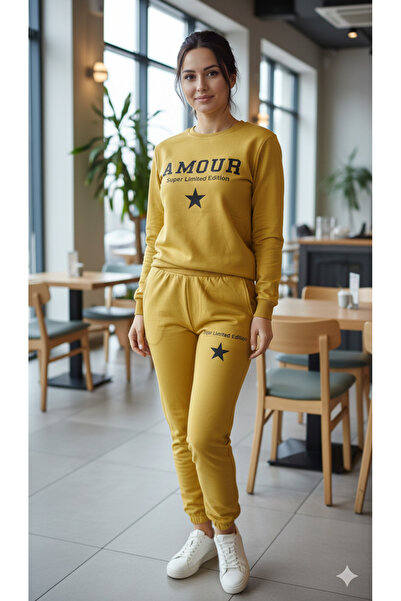 Serena Women's mustard 2-piece tracksuit - pants and blouse with Printed , 10...