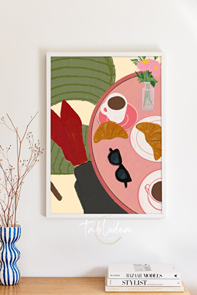 tablodea Coffee Cup and Croissant Pattern Kitchen Decor Framed Poster Td Coff...