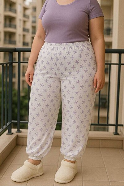 Tusebu Women's Purple Floral Patterned Pajama Bottoms with Elastic Waist and ...