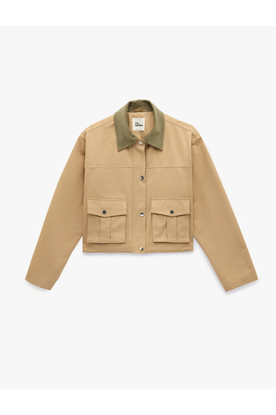 Koton Collar Detailed Pocketed Zippered Snap Buttoned Long Sleeve Gabardine J...