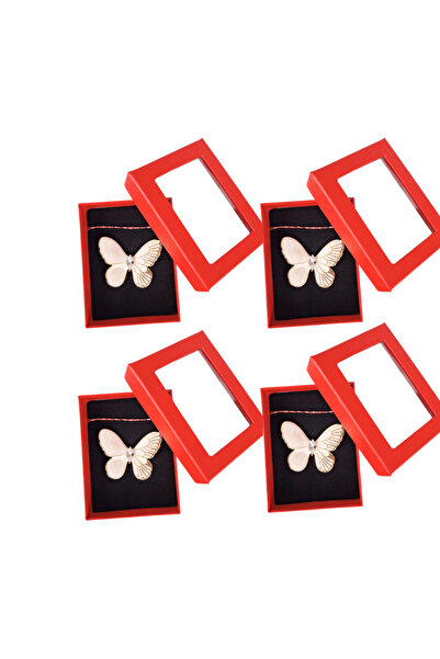 HYVESTO Set 4 Brose Martisor Mari Fluture Alb cu Auriu si Cristale, Snur Alb-...