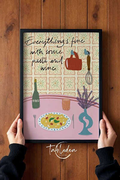 tablodea Всичко е наред Декорация за кухня с рамка TD Паста и вино Тематична ...