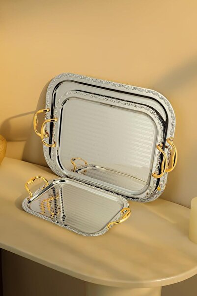 ALSAIF 3 Pieces Serving Tray Set with Side Handles