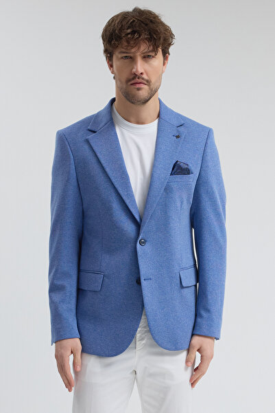 Frappoli Savue Men's Blue Cotton Blend Lycra Stretch Fabric Sports Blazer Jacket