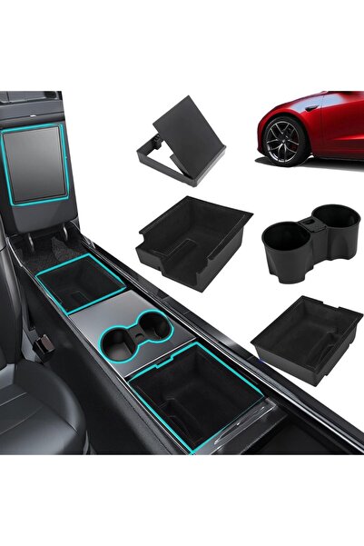 TESLA Model Y Model 3 Orta Konsol Bardak Tutucu Kol Dayama Alt ve İç Düzenley...