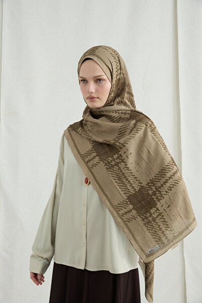 cs camellia scarf Șal în carouri - Verde măsliniu