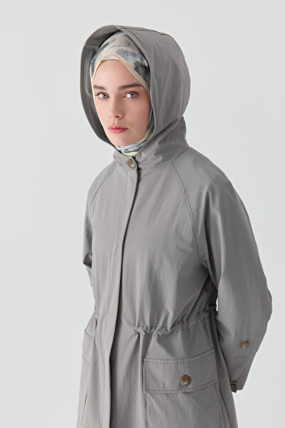 Tuğba Duble Kol Bant Detaylı Kap - Gri