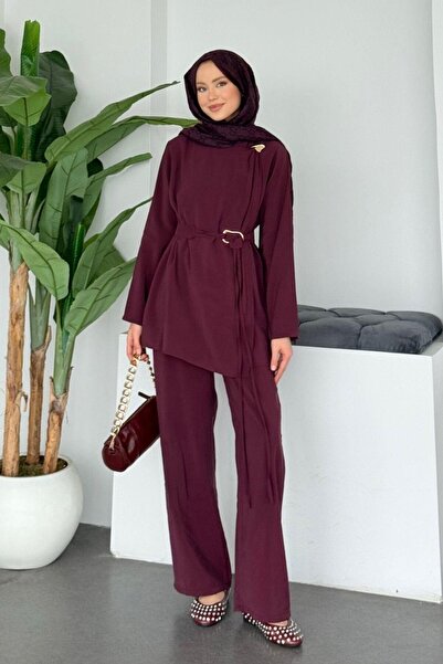 Şulemoda Giyim Cupra Shoulder Detailed Suit Plum
