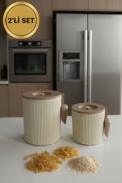 LE PARİS 2 Adet Kürekli Büyük Boy Erzak Kabı Seti - Dekoratif Çizgili Mutfak ...