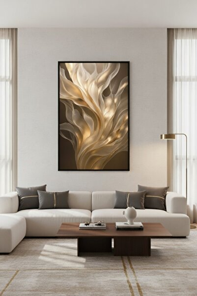 hollywest Lüks Soyut Altın Işık Hüzmeleri Tablo | Modern Çerçeveli Tablo
