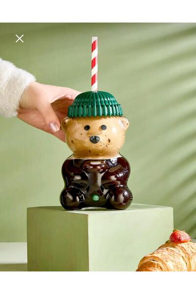 Onedekor Barista Glass Cold Drink Cup with Teddy Bear 500 ml