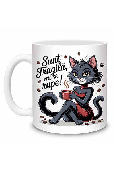 OEM Gift Mug with Cat and Funny Message – "I'm Fragile, I'm Breaking!", TIPO-ART
