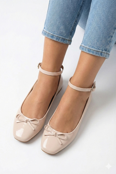 StWenn Patent Leather Mary Jane Ballerina Shoes with Stylish Buckle and Ortho...