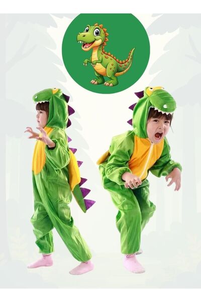 Premium زي تنكري للأطفال على شكل ديناصور أخضر، بدلة تنين لطيفة