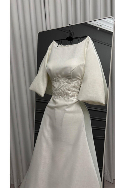 MANGONA Cream linen dress with wide sleeves