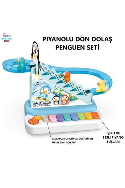 Brother Toys Piyanolu Dön Dolaş Penguen Kaydıraklı Işıklı Sesli Dön Dolaş Mer...