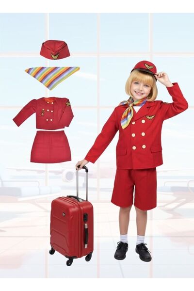 Premium Kids Flight Attendant Costume Set Airline Crew Uniform with Hat