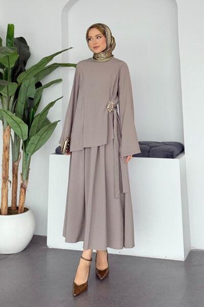 Şulemoda Giyim Rose Buckle Suit Beige