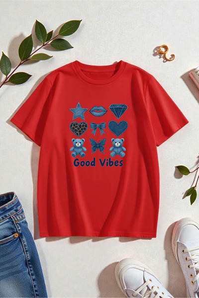 uyguntarz Unisex-T-Shirt mit Good Vibes-Aufdruck