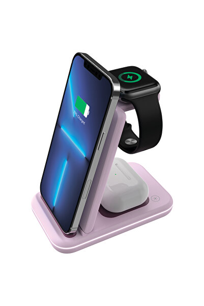 Other Încărcător wireless CANYON WS-304 15W 3 în 1 roz înghețat