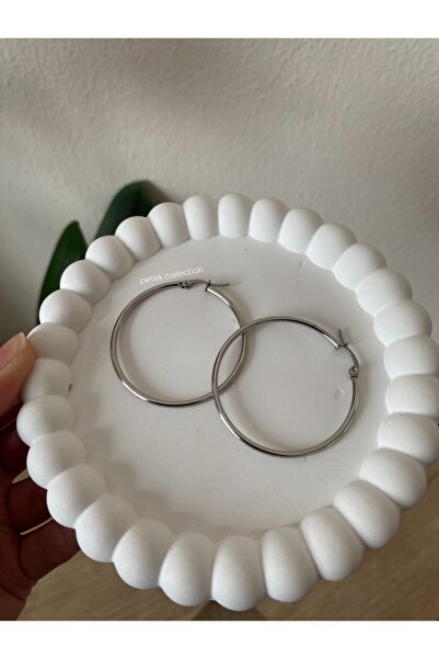 Petek Collection Clip-On Steel Silver Thin Hoop Earrings (Medium Size)