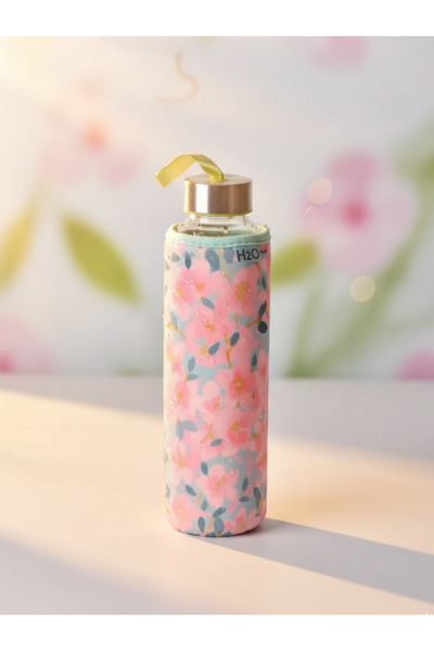 Tohana H2O Rose Pattern Glass Flask with Cover 500 ml