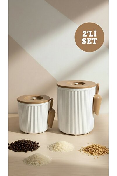 LE PARİS 2 Adet Kürekli Büyük Boy Erzak Kabı Seti - Dekoratif Çizgili Mutfak ...