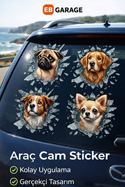 Fulcar EB GARAGE Köpek Desenli Araç Cam Sticker – 3D Kırık Cam Efektli Oto St...