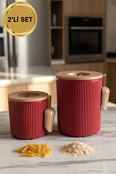 LE PARİS 2 Adet Kürekli Büyük Boy Erzak Kabı Seti - Dekoratif Çizgili Mutfak ...