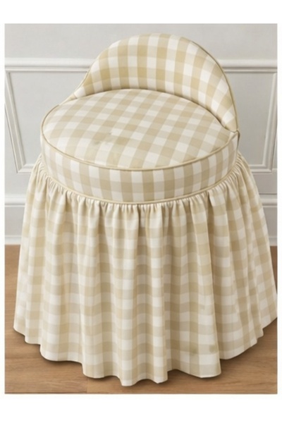 aramkhalej furnıture Elegant vanity chair with checkered fabric – a soft, cla...