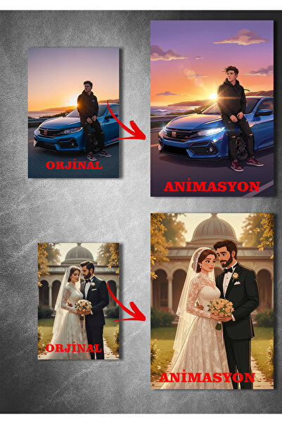 HAYAL ODASI STORE 2 ADET KİŞİYE ÖZEL 20X29 ANİMASYON 3m MDF BASKI POSTER