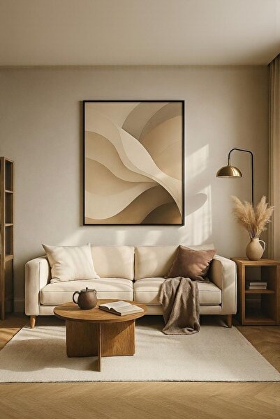 hollywest Doğal Tonlarda Soyut Sanat Tablo | Modern Çerçeveli Tablo